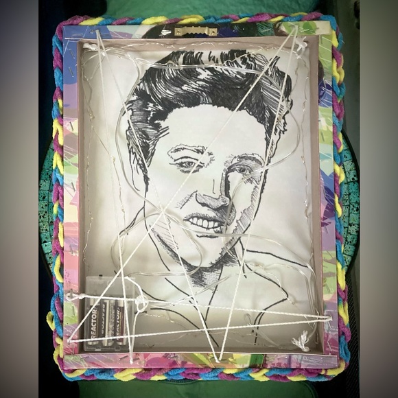 Elvis Presley Print - Upcycked - Backlit with Hand Drawn Reverse Image - Picture 5 of 10